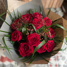 Load image into Gallery viewer, 12 red rose dozen luxury valentines flowers from bits and buds florist delivery leighton buzzard