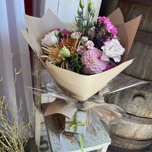Load image into Gallery viewer, A seasonal bouquet wrapped in eco paper with a luxury soap gift bundle
