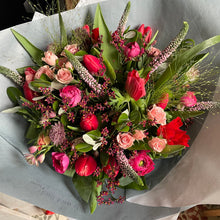 Load image into Gallery viewer, romeo red flower bouquet featuring red tulips and spring flowers from Bits and Buds florist Leighton