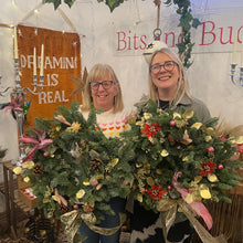 Load image into Gallery viewer, make your own christmas door wreath at exclusive small group workshop in leighton buzzard at bits and buds florist