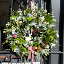 Load image into Gallery viewer, Bits and Buds florist Leighton Buzzard spring easter wreath with fresh flowers and bulbs living wreath easter decoration door wreath delivery workshop rugby club 
