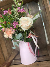 Load image into Gallery viewer, spring flowers and roses in a pastel pink jug for mother's day sent from best florist in leighton buzzard bits and buds
