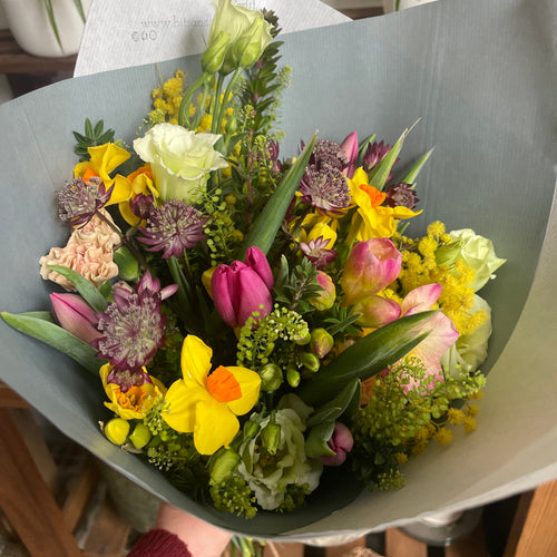 bunch of spring flowers bouquet for mother's day from leighton buzzard florist bits and buds scented flowers mother's day gift